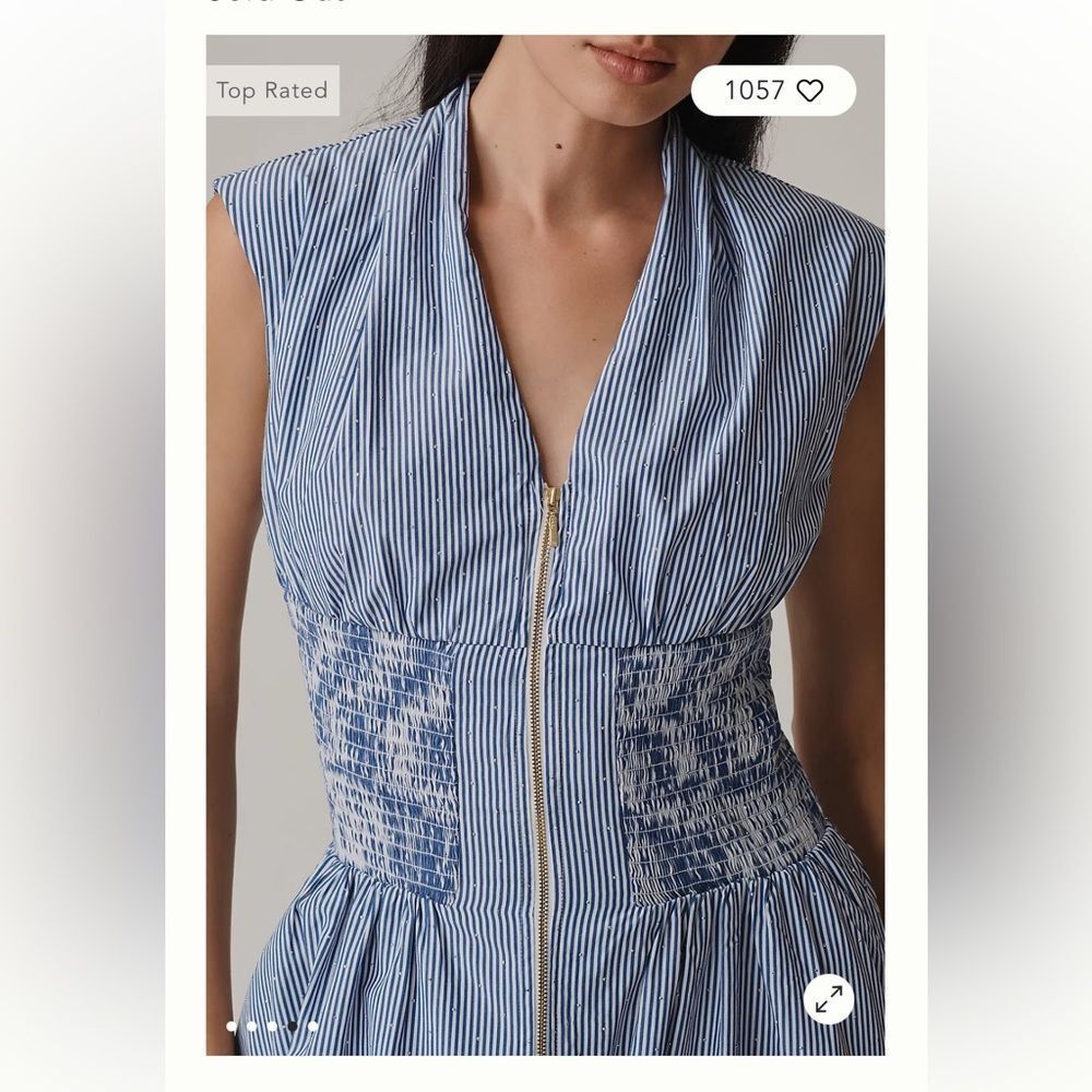 Anthropologie The Tommie Cap-Sleeve Smocked Front-Zip Shirt Dress: Shine Edition - Picture 3 of 11